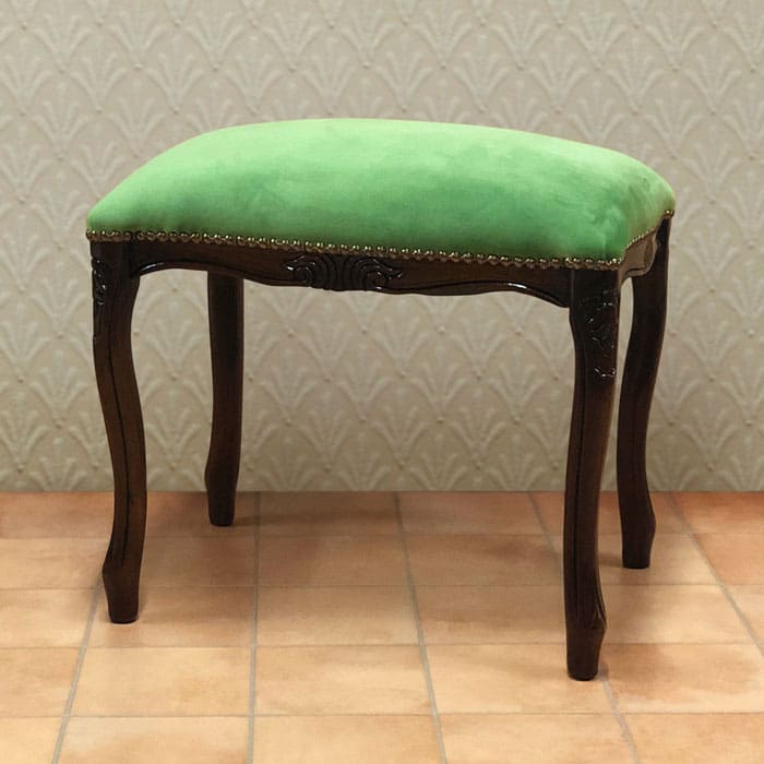 イタリア製猫脚スツール ストライプ (茶枠)【グリーン/ピンク/レッド