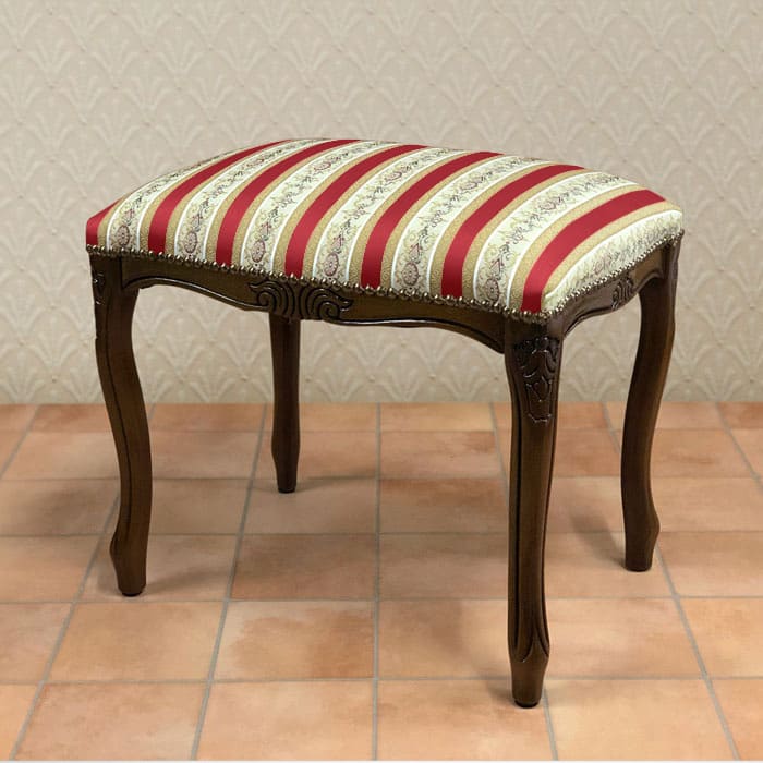 イタリア製猫脚スツール ストライプ (茶枠)【グリーン/ピンク/レッド