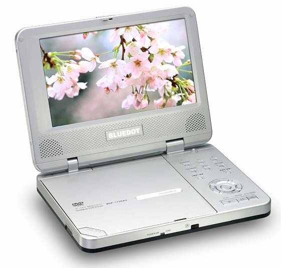 ブルードット、メモリーカード対応の携帯型DVDプレーヤー