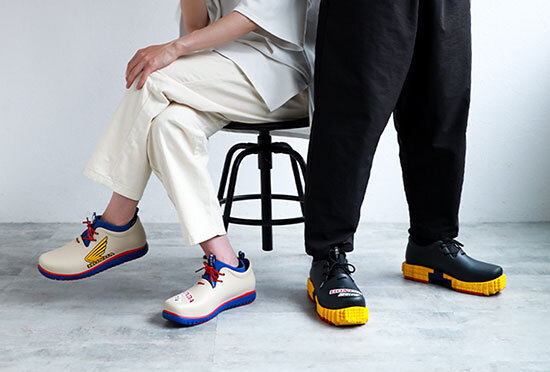 バイクを思わせるデザインのスニーカーが「ccilu」から、「Honda」と