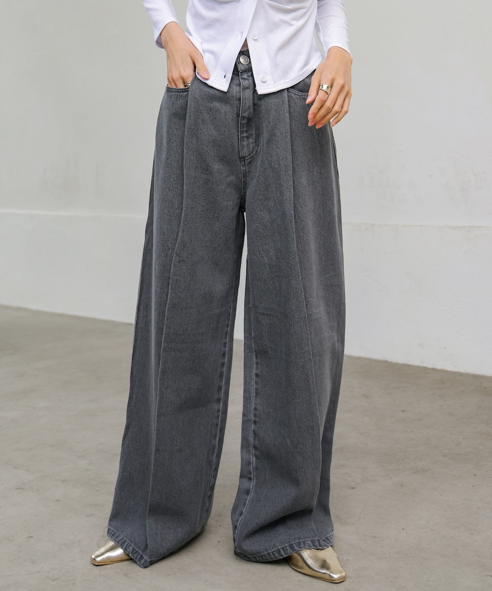 S・M・Lサイズ展開】タック入りデニムパンツ – Bab