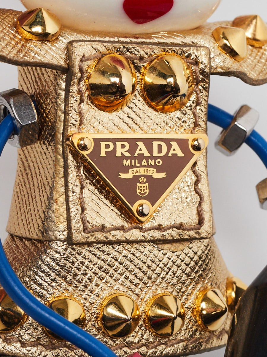Prada Gold Saffiano Leather Nancy Robot Key and Bag Charm
