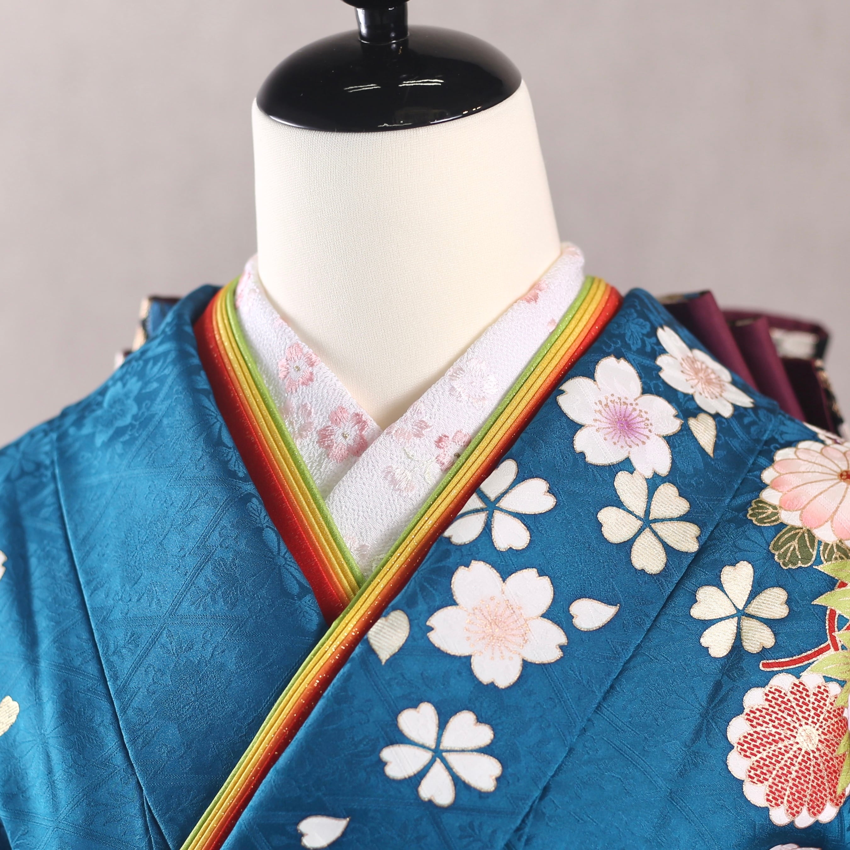 振袖フルセット 振袖セット 振袖 LLサイズ 青緑×古典 美品 成人式 着物