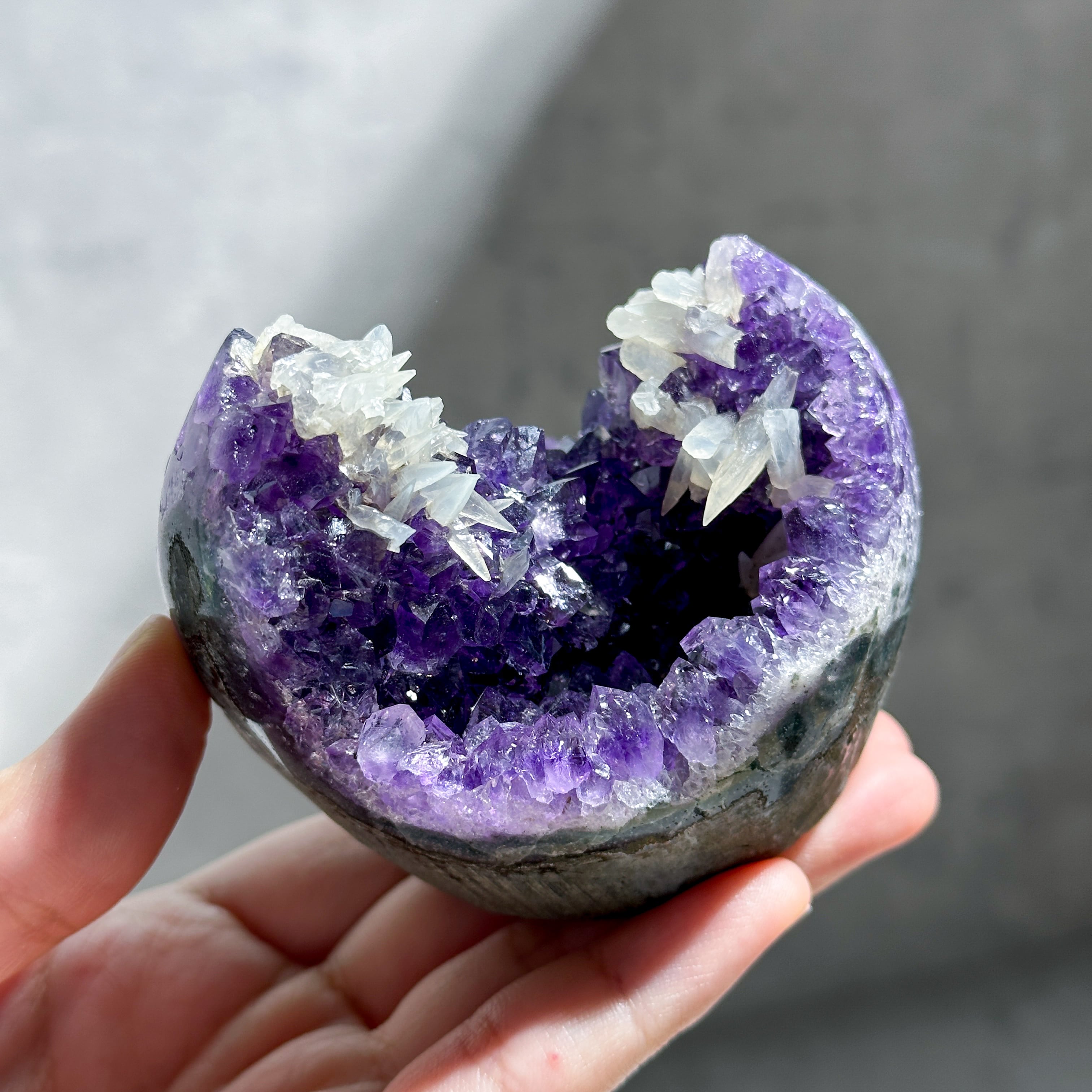 ウルグアイ産アメジストwithカルサイト 原石 大01◇ Amethyst ◇天然石