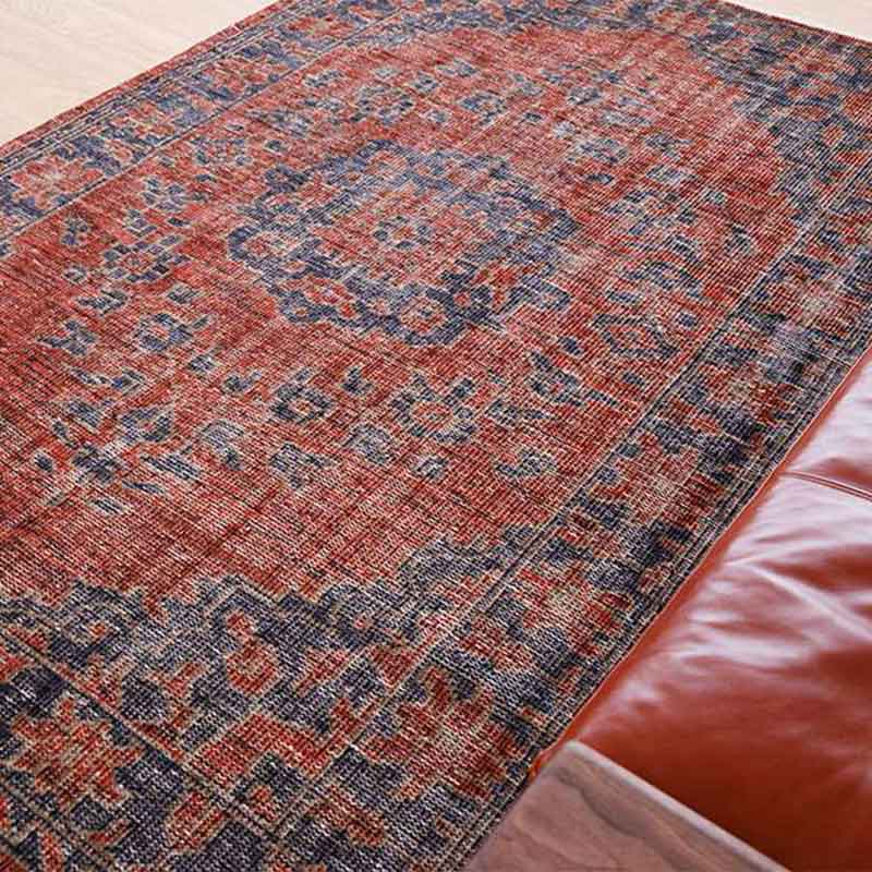 ヴィンテージ風ラグ ウール100％の赤い絨毯 [DP01ダークレッド] | ボー