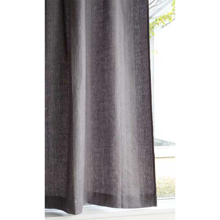刺繍ストライプの厚手リネンカーテン [グレー 刺し子] リネン100