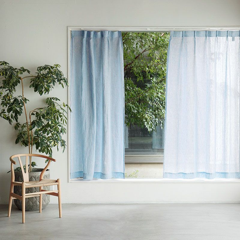 ストライプ ブルー / リネン100％カーテン / レース | ボー・デコール