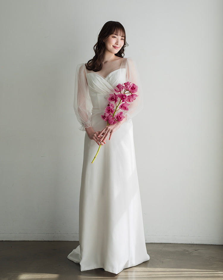 wd599ls】シアーロングスリーブハートカットボタンドレス スレンダー