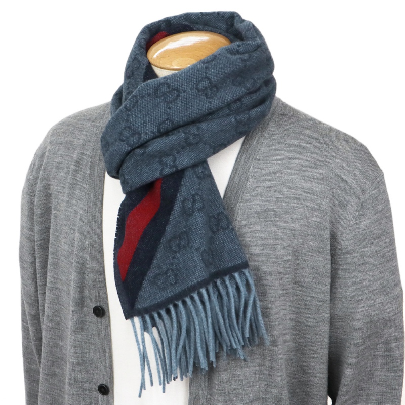 Brandol / GUCCI グッチ ストール ウール100% GG柄 マフラー ネイビー
