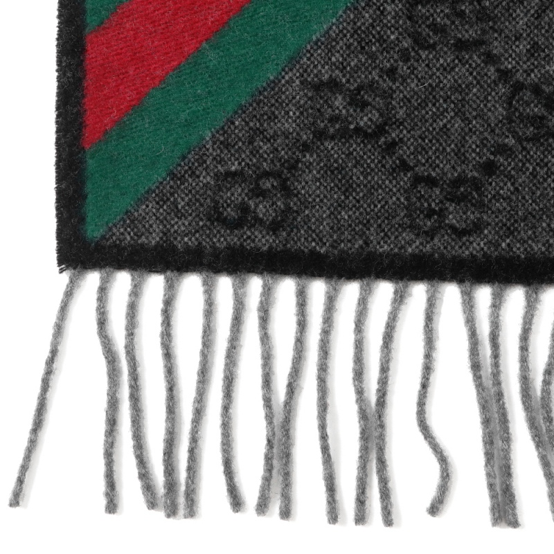 Brandol / GUCCI グッチ ストール ウール100% GG柄 マフラー グレー系