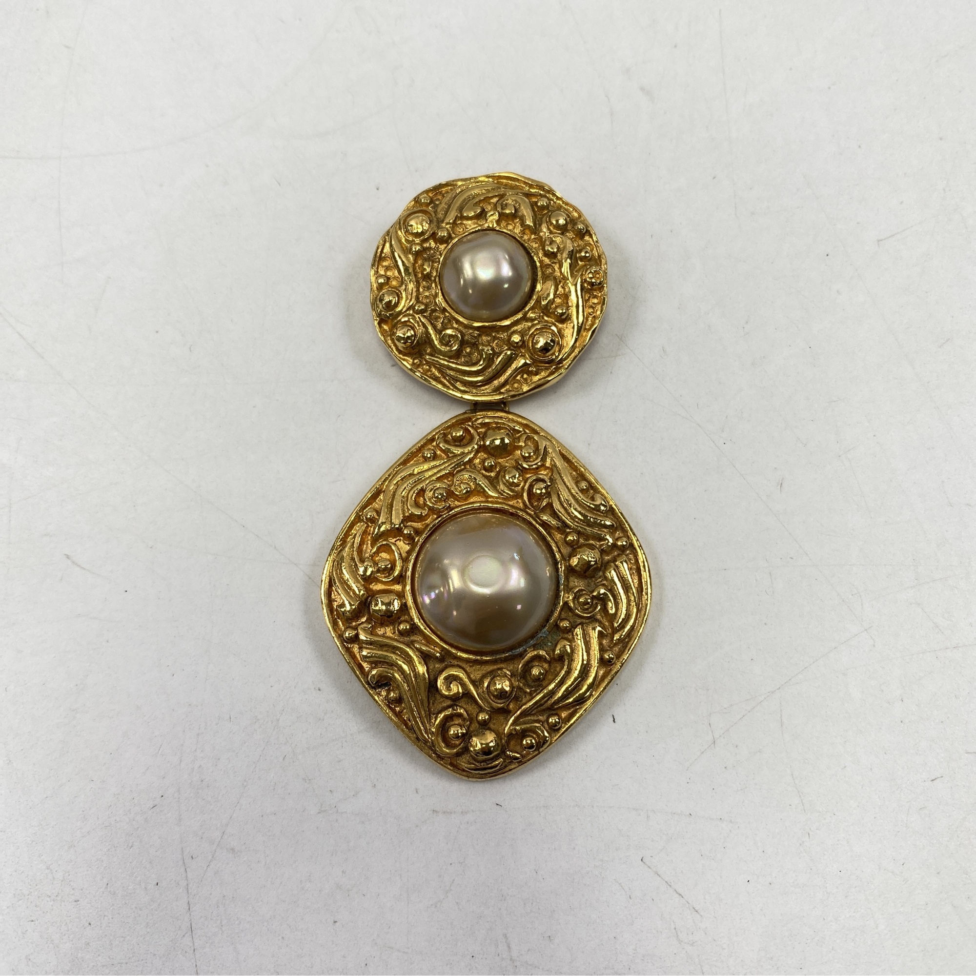 シャネル ヴィンテージ フェイクパールブローチ 菱形 ゴールド 買取