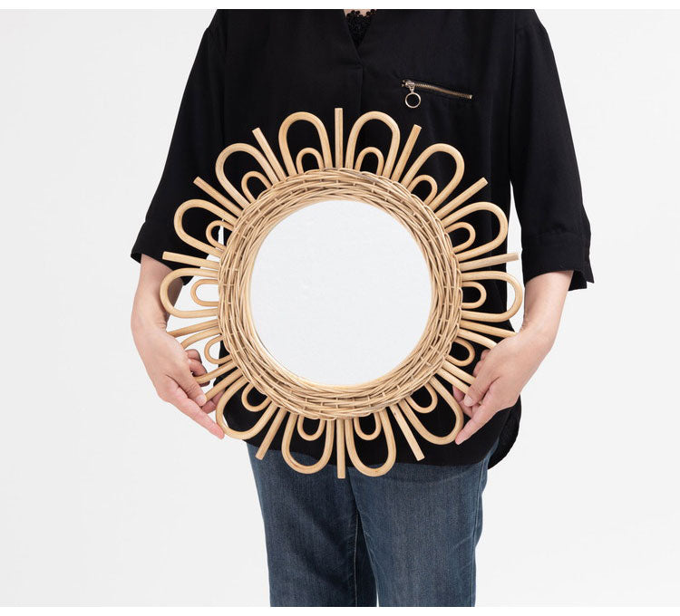 ラタンミラー ミラー 鏡 姿見 壁掛け ウォールミラー スタンド 丸型 円