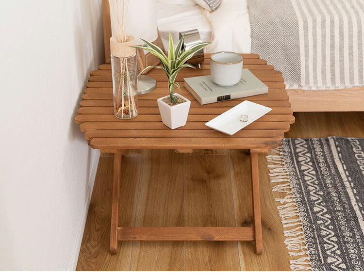 折りたたみローテーブル 幅84cm 杉材×アイアンバー付きアウトドア