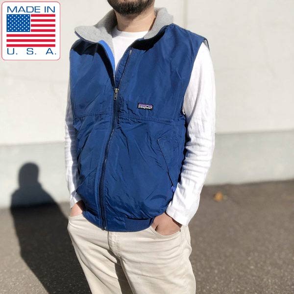 90's/USA製/パタゴニア/裏フリース/ナイロンシェル/ベスト/青紺系【L