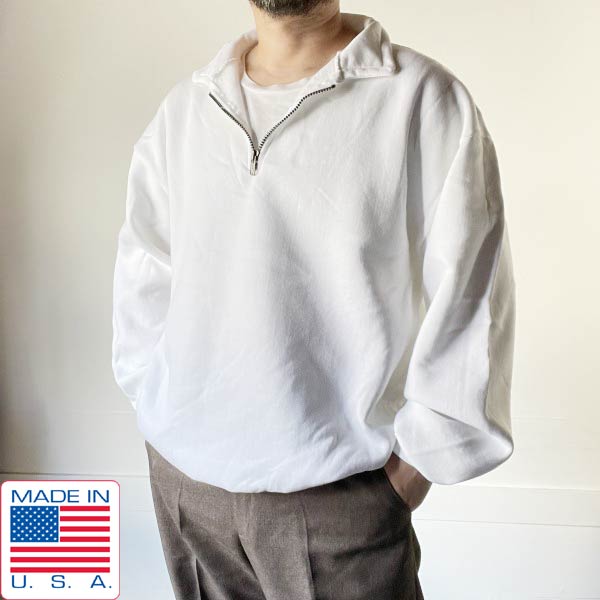 90s USA製 JERZEES ハーフジップ | スウェット XL 白 - 札幌