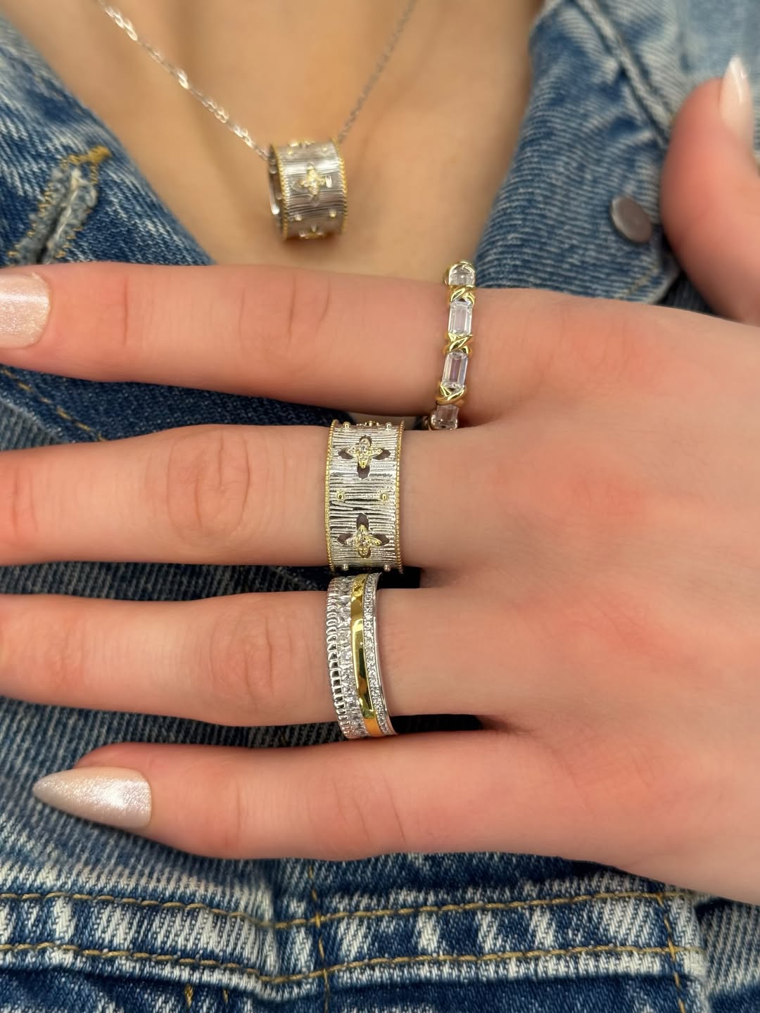 Suzy Levian Rose Sterling Silver White Topaz & Blue Topaz Two