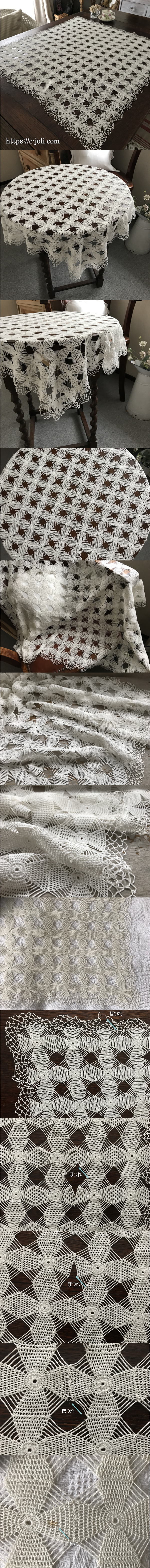 T2802 フランスアンティークレーステーブルクロス リネンクロシェ