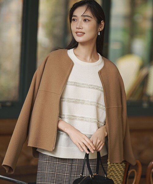 セール】ウールライトリバー ノーカラー ショートコート（ノーカラー