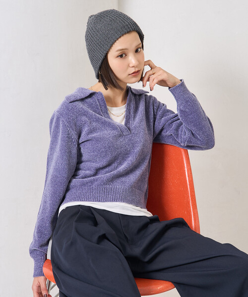 セール】モール スキッパーポロニット/ポロ襟/襟付きニット（ニット