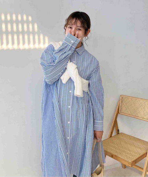 セール】♪異素材合わせてシャツワンピース（シャツワンピース）｜AS