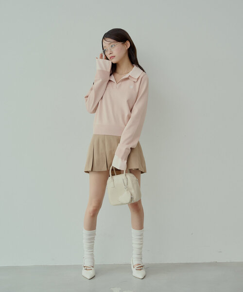 Chico（チコ）の「【セットアップ対応】刺繍入り襟付きポロニット