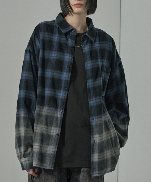 セール】【Alfred Alex】Gradient Checkered Shirt/グラデーション