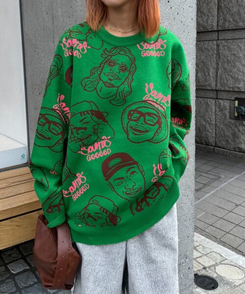 セール】【SOUNDS GOOOOD】アソートフェイス柄ファンキーニット