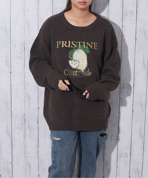 セール】《ロゴ刺繍×フルーツモチーフ》レディース ニット プル