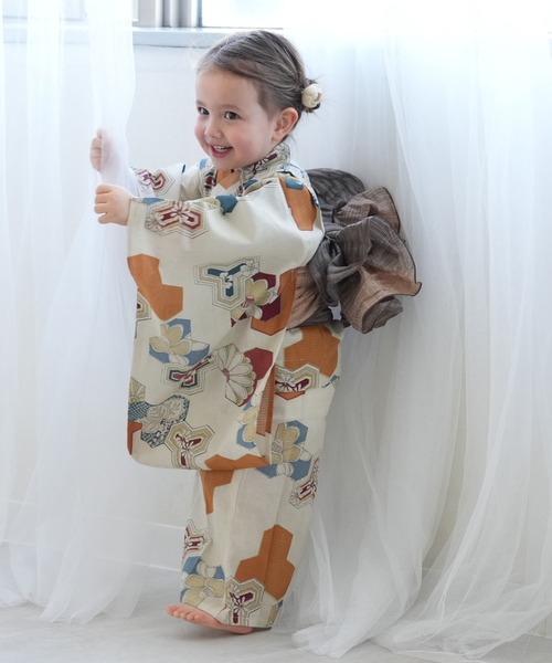 utatane（ウタタネ）の「キッズ浴衣3点セット ニコアンティーク 茶色と