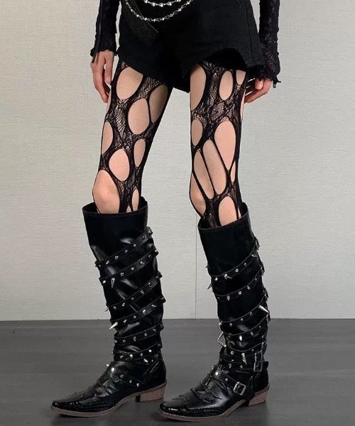 セール】Y2Kクラッシュレースホールタイツ（タイツ/ストッキング