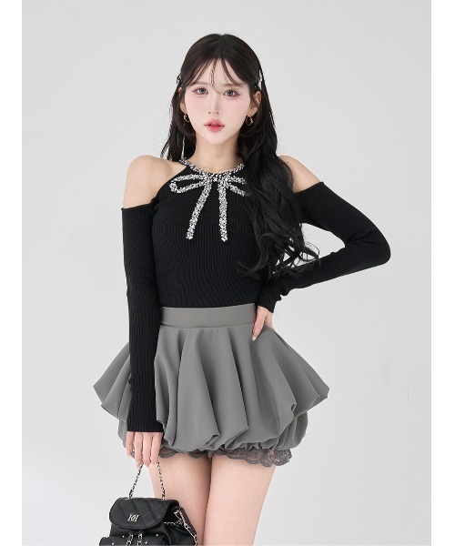 リボンビジューアメスリニットトップス（ニット/セーター）｜Darich