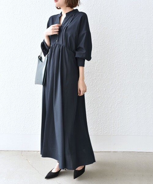 セール】【WEB限定】〈手洗い可能〉ドルマン ギャザー スタンド カラー