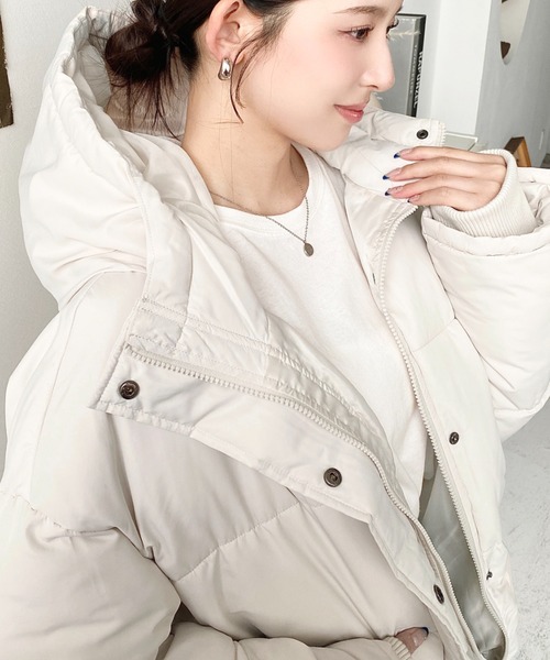 セール】ファイバーダウン袖リブフードブルゾン（ダウンジャケット