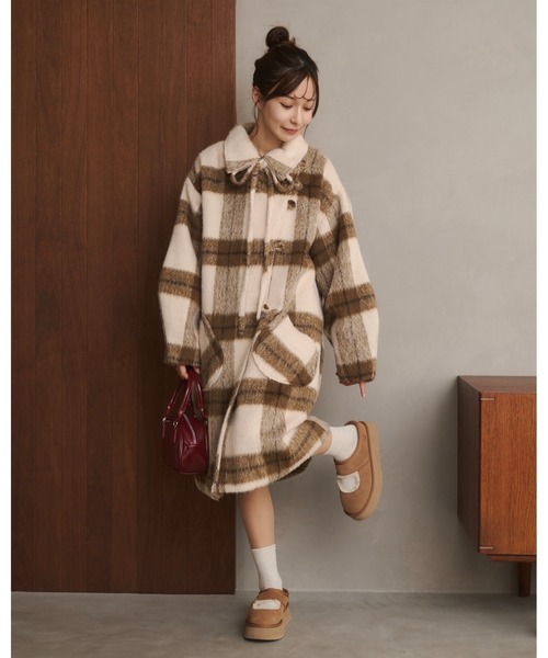 セール】【取り外しリボン付き】シャギーミディ丈コート（その他