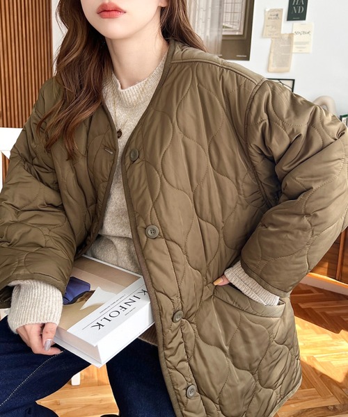 セール】【累計販売枚数5万枚突破！】キルティングノーカラーコート