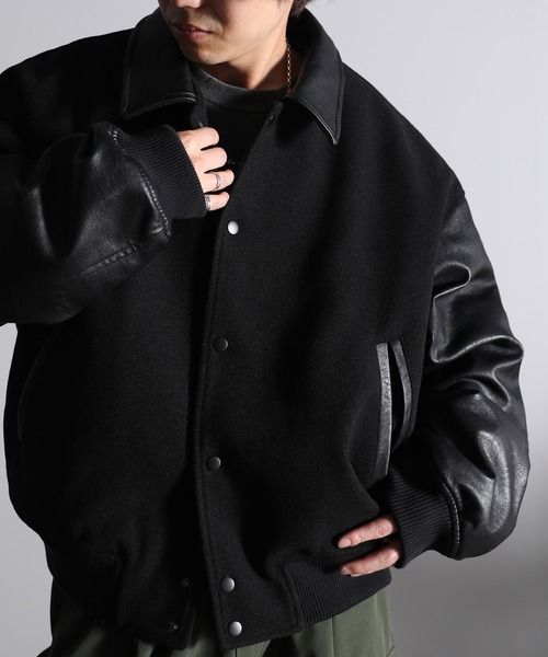 セール】旬のこなれヴィンテージ感。襟付きバッグ刺繍メルトンレザー