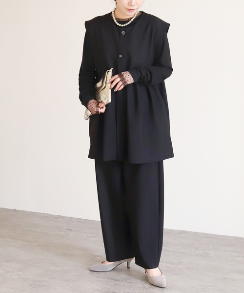 セール】ペプラムベスト×カーブパンツ2点セット（スーツセット）｜reca