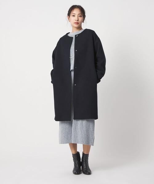 セール】カシミヤブレンド ノーカラーコート ＜A DAY IN THE LIFE