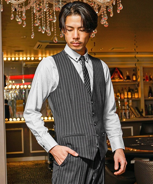 セール】【SOMEDIFF】ストライプ柄スリーピースセットアップ/スーツ