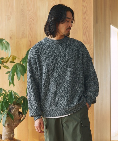 ウォッシャブル ケーブルニット クルーネックプルオーバー / 帯電防止