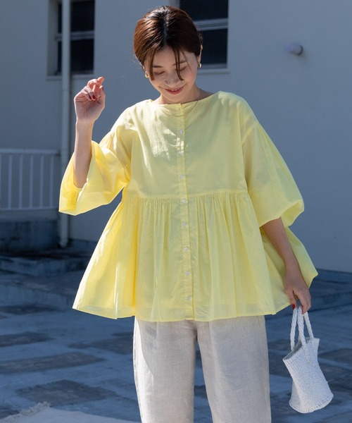 セール】コットンボイル2WAYギャザーブラウス（シャツ/ブラウス