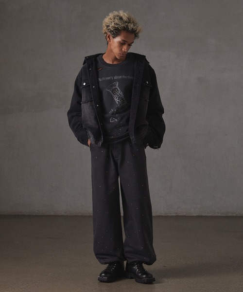 GRANCY】LinestoneDesign GraphicDamage SweatPullover / ライン