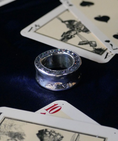 SILVER925サイドジルコニア埋め込みリング/メンズ/レディース（リング