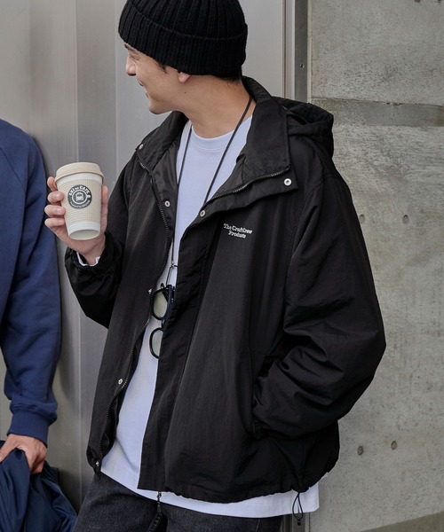 2WAY ビッグシルエット テック撥水ナイロンドロストフード付きスタンド