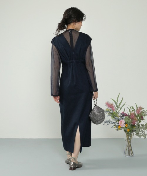 ジャガード ワンピース チュール トップス セット パーティー ドレス