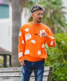 メンズのニット/セーター（オレンジ/橙色系・前面プリント