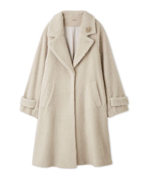 セール】ブローチ付きシャギーロングコート（チェスターコート