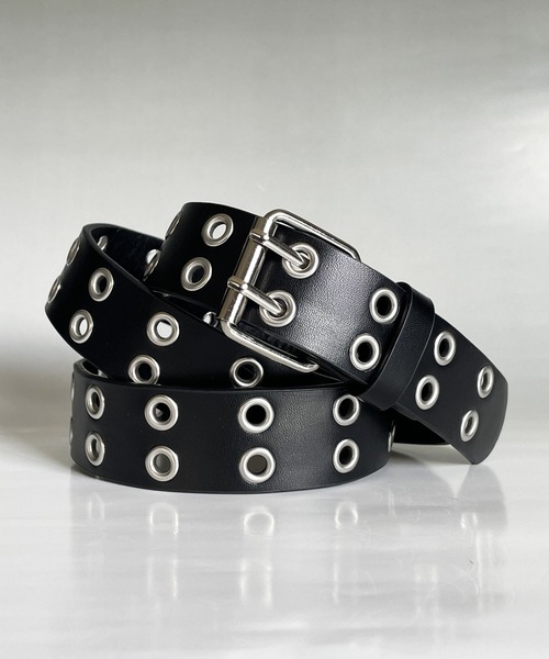 セール】ダブル アイレット デザイン バックル PUレザー ライトベルト