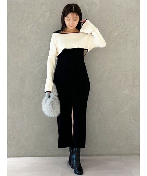 セール】3WAY配色ストラップバッククロスロングスリーブワンピース