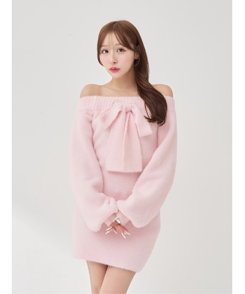 フーディーオフショルニットミニワンピース（ワンピース）｜Darich